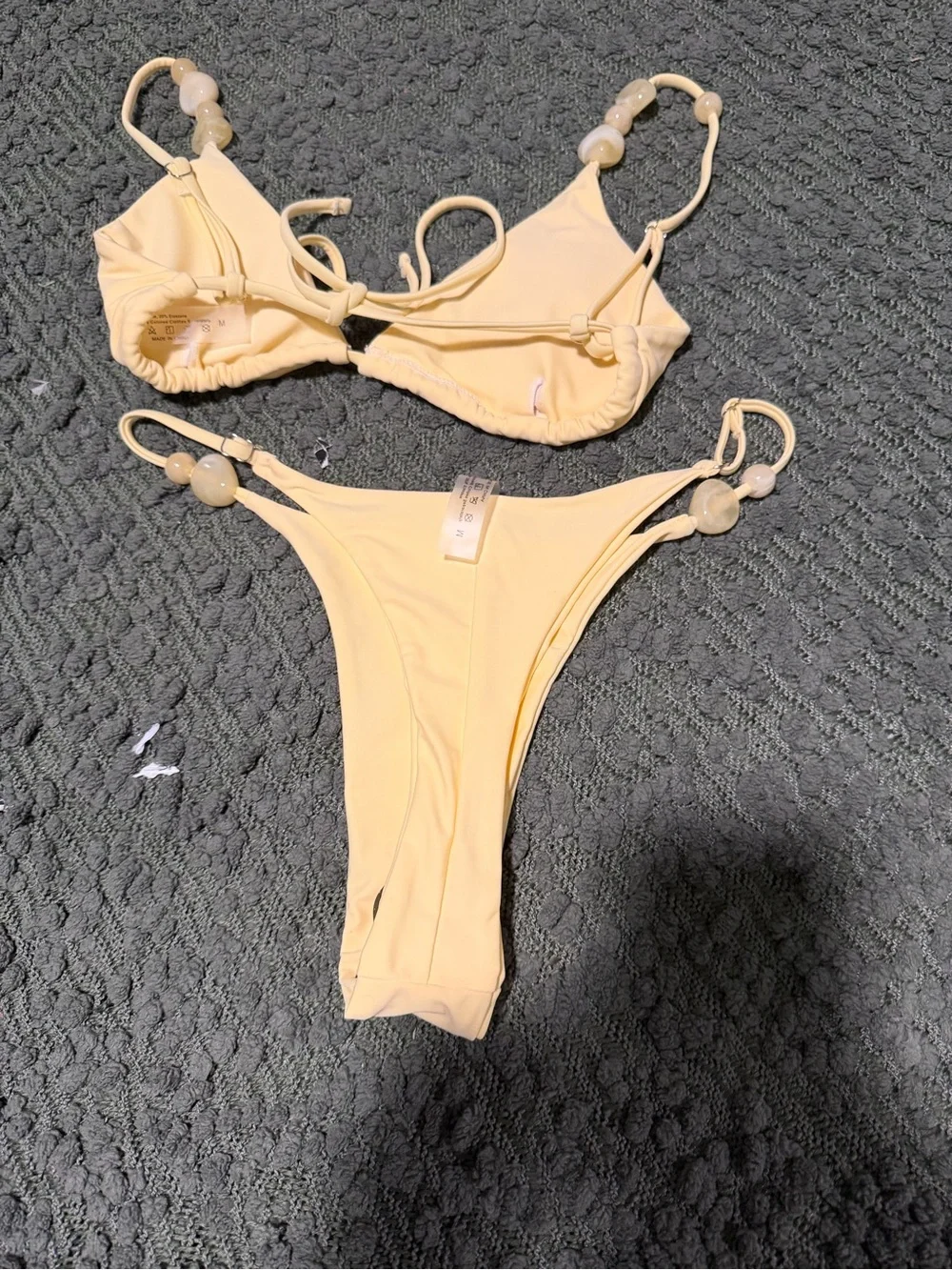 Beaded Yellow Triangle Bikini Set - Women's Swimwear